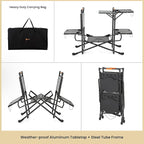 ARROWHEAD OUTDOOR 54" Wide Quick Folding Kitchen Station with Add-on Windscreen, 4 Side Tables, Aluminum Tabletop, Tool-Hanging Cord, 154 LBS Max Weight Load, for Patio BBQ and Camping
