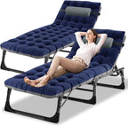 DoCred Folding Lounge Chair with Mattress, 5 Position Adjustable Folding Sleeping Bed Cot Chaise Lounge Chairs Perfect for Sunbathing, Camping, Pool, Beach, Patio