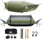 Night Cat Flat Lay Hammock Tent with Mosquito Net Waterproof Rainfly for 1 Person Backpacking Hiking Camping Lightweight 330LBS 87x28x19in