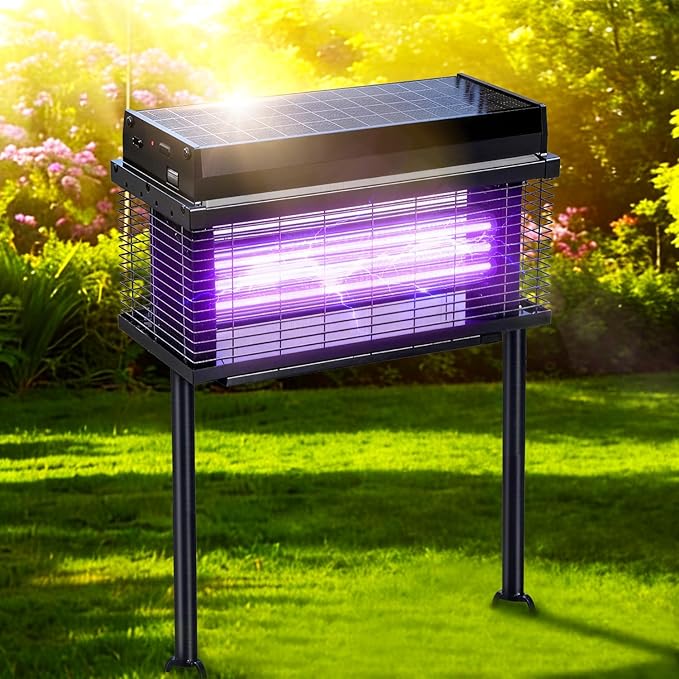 Solar Bug Zapper Outdoor, 4000 SQ.FT Mosquito Zapper with Smart Rain Off Rechargeable Mosquito Killer Lamp, Wireless Solar Powered Fly Trap for Yard Patio RV Camping