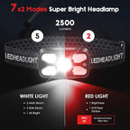 Rechargeable Headlamp 2 Pack, 2500 Lumen Bright 5 LED Headlight, 7 Modes Adjustable Motion Sensor, USB-C Waterproof Head Flashlight, Outdoor Hiking Camping Fishing (5 Led Headlamp)