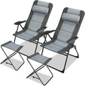 GYMAX Patio Chairs with Ottomans, Outdoor Recliner Set of 2 with 7-Level Backrest, Armrest, Detachable Headrest & Back Pocket, Padded Folding Camping Lounger for Lawn Balcony Backyard (2)
