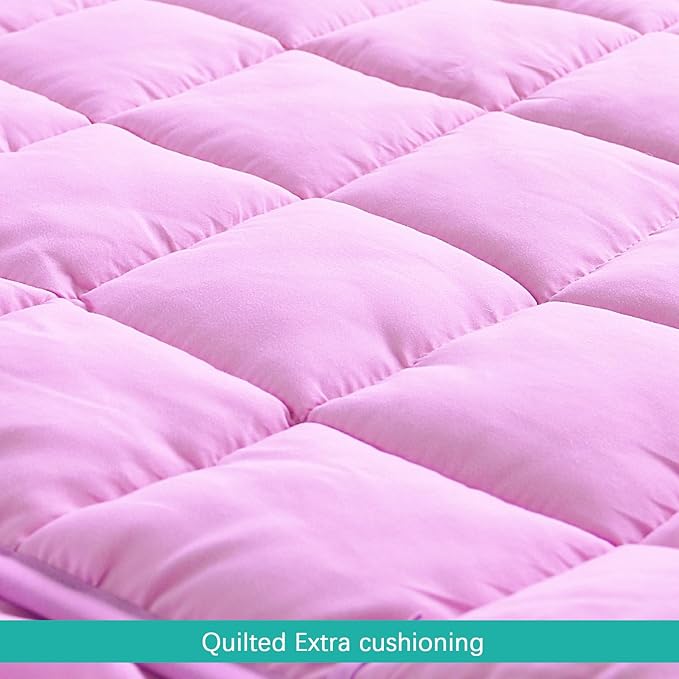 2 Pack Toddler Nap Mat with Fleece Blanket, Extra Large Kids Sleeping Bag for Preschool Daycare, Portable Travel Camping Nap mats Machine Washable Pink and Violet