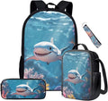 Shark Backpack for Boys With Lunchbox 3 Piece Backpack Set 17 Inch Soft Zipper Pencil Case Kindergarten Elementary Middle Travel Backpacks for Kids Mochilas Escolares Para Niños