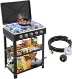 5 Burner Propane Gas Stove,400000BTU Portable Gas Stove with Support Leg Stand and Wind Blocking Cover Adapter Auto Ignition Camping Stove,propane burner for RV, Apartment, Outdoor Cooking