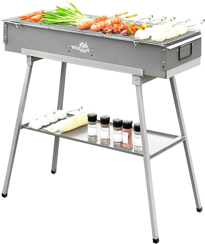 WILLBBQ Charcoal Grills Commercial Quality Portable Hibachi BBQ Lamb Skewer Folded Camping Barbecue Grill for Backyard Outdoor Cooking Use(31.6x10.3x5.1 inch) - The Perfect Gifts for Grill Lovers