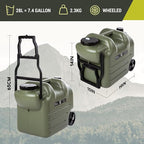 7.4 Gallon Water Jug with Wheels & Folding Handle, Rolling Wheel Water Storage Tank for Hiking Camping, Portable