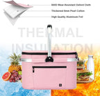 ALLCAMP Picnic Basket - Insulated Cooler, Thickening Foldable Picnic Basket with Removable Baskets & Sewn-in Frame, Basket for House Warming Gifts New Home(Pink)