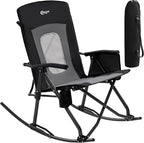 PORTAL Oversized Folding Rocking Camping Chair Portable Outdoor Rocker with High Back Hard Armrests Carry Bag, Supports 400 lbs