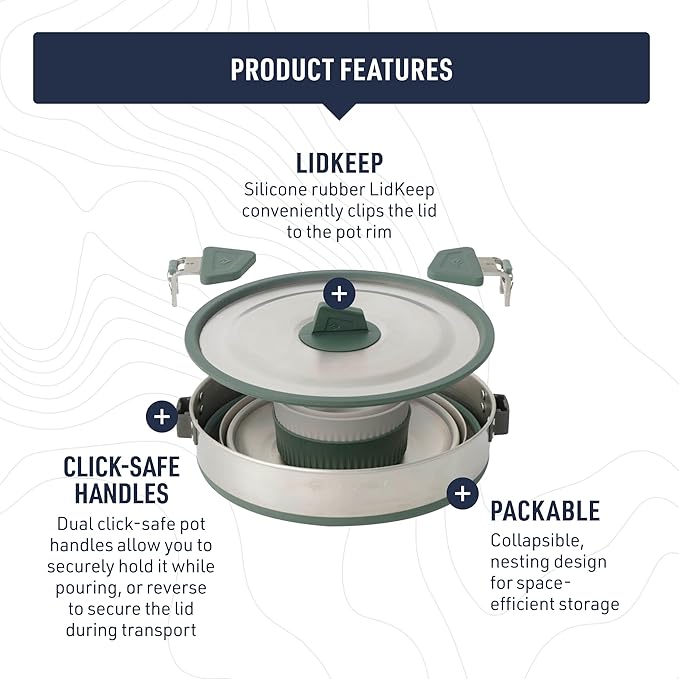 Sea to Summit Detour Stainless Steel One Pot Cook Set for Two (3 Liter Pot, 2 Large Bowls, 2 Mugs)