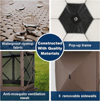 COBIZI 12x12FT Pop Up Gazebo Screen Tent Screen House for Camping, Screen Room with Mosquito Netting, Hub Tent Instant Screened Canopy with Carrying Bag and Ground Stakes, Brown