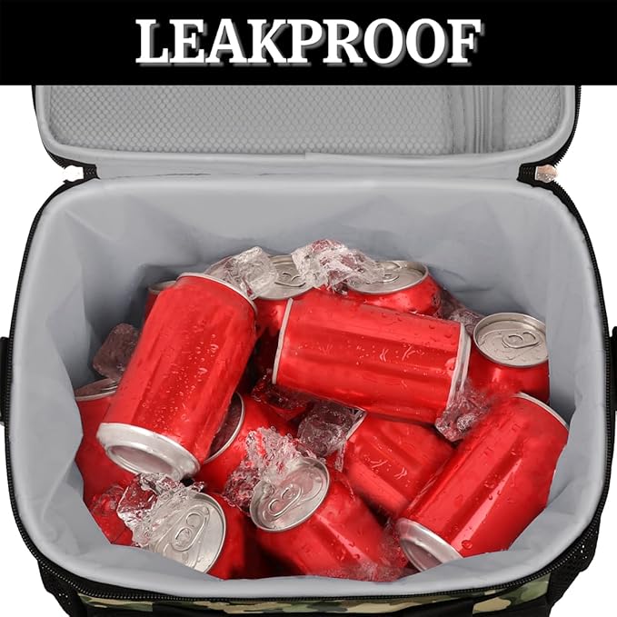 Leakproof Reusable Insulated Cooler Lunch Bag Army Camouflage Camo Pattern Picnic Lunch Box for Women Men Cooler Tote Office Work Camping Beach 24 Can 15L