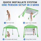 Zeraty Beach Cabana 8'×8', Portable Beach Canopy with Side Wall, Easy Pop Up UPF 50+ Silver-Coated Beach Tent Sun Shelter, Wind Resistant Adjustable Height Beach Umbrella Tent for Family, Green