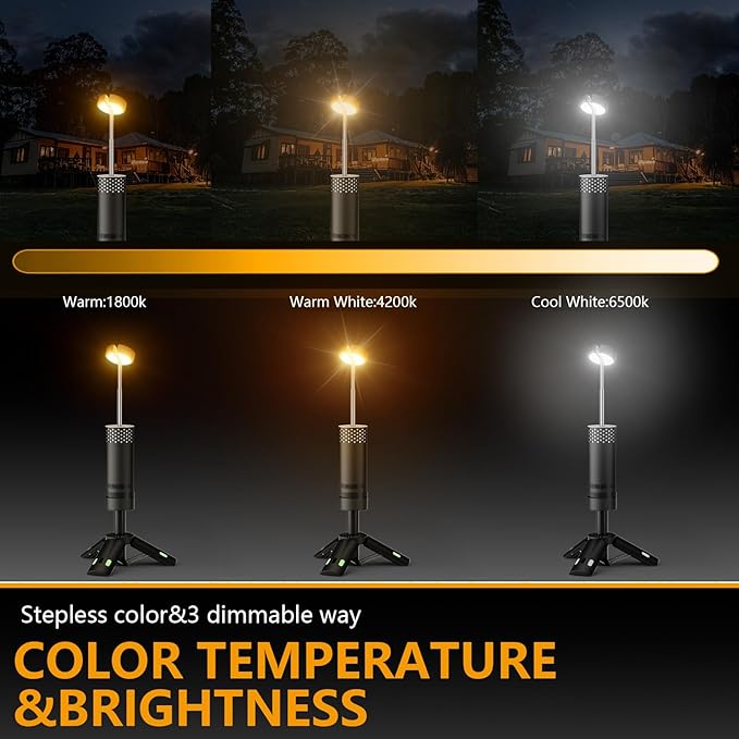 Telescopic Camping Light,10000mAh Rechargeable Camping Lantern,Collapsible LED Tent Light,IPX5 Waterproof, Magnetic & Portable