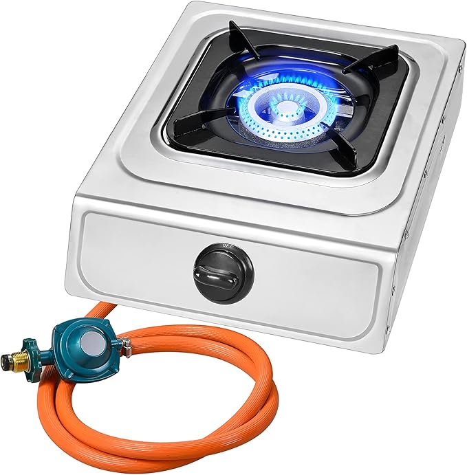 Vivicreate 10000 BTU Single Burner Propane Gas Stove Outdoor Camping Cooker Portable Stainless Steel Cooktop with Hose for BBQ Frying Boiling High BTU Estufa Portátil Fogón de Gas