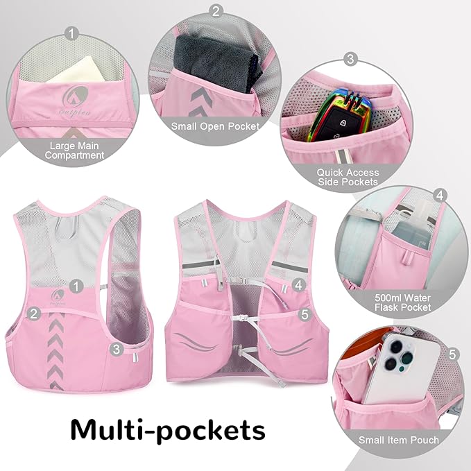 Lightweight Running Vest with 2pcs 500ml Water Bottle for Men Women, Reflective Water Vest Hydration Pack Hydropack for Hiking, M/L