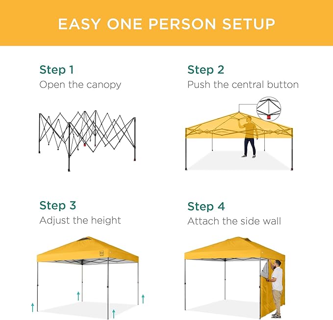 Best Choice Products 10x10ft Pop Up Canopy Tent with Sidewall, 1 Person 1 Minute Set Up, Carry Case, 4 Weight Bags - Marigold