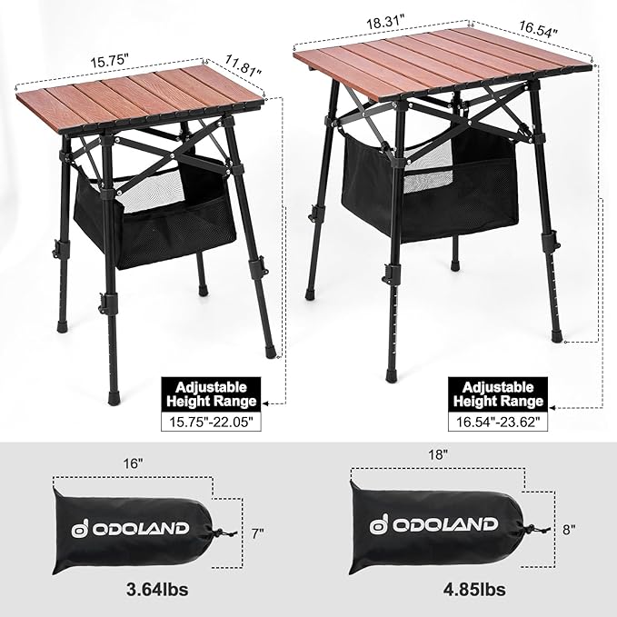 Odoland Folding Camping Table, Adjustable Height Large Portable Picnic Table with Storage Bag for Outdoor Camp, Cooking, Beach, Travelling, Backyards, Fishing