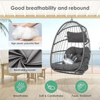 Hanging Egg Chair - Patio Rattan Wicker Swing Egg Chair Hammock Chair for Indoor Outdoor Bedroom Garden - Aluminum Steel Frame UV Resistant Cushion (Aluminum-Without Stand, Dark Grey)