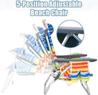Giantex Folding Beach Chair, Patio Sling Chairs with 5 Adjustable Position, Head Pillow, Storage Bag, Towel Bar, Cup Holders, Backpack Chairs for Sunbathing, Camping Chair