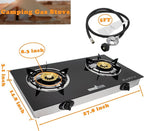 2 Burner Propane Gas Cooktop,Camping Portable LPG Gas Stove, Auto Ignition Tempered Glass Countertop with Regulator Burner Grate