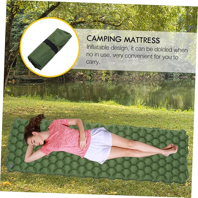 Outdoor Inflatable Sleeping Pad Camping Mat for Tent Hiking Backpacking Compact Portable Design Green