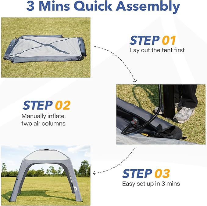 Instant Setup Inflatable Air Shelter 10x10ft Canopy Tent for Camping, with 4 Removable Side Panels for 6-8 Person – Ideal for Garden, Beach, Park, and Outdoor Events