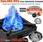 Llamaviva Single Propane Burner 260K BTU, Heavy-Duty Gas Camping Stove, Outdoor Burner with Adjustable 0-30Psi Regulator and Steel Braided Hose