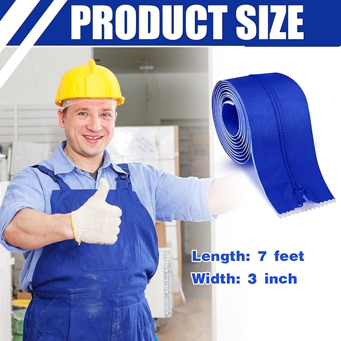 Tigeen 4 Roll Heavy Duty Zipper Door for Dust Barriers 7 ft x 3 Inch Self Adhesive Construction Zipper Door for Greenhouse Tent Accessories (Blue)