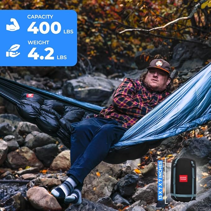 GRAND TRUNK Evolution 20 Down Hammock – Cold Weather Hammock with Integrated Sleeping Bag & Underquilt, 20°F Rated, Lightweight Camping & Backpacking Hammock