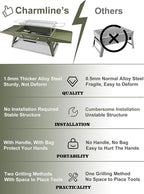 Charmline 14x9 inches Small Portable Charcoal Grill, Camping Gift for Outdoor Enthusias, Tabletop Charcoal Grills for Camping, Picnics, Gardens and Beach Parties, Green