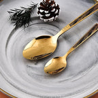 Gold Carved Handle Kitchen Utensils Set for 16 Personer Silverware Set Spoons and Forks Set Flatware Set Mirror Effect Cutlery, Integral Molding for Daily Household Use & Camping, 64-Pcs