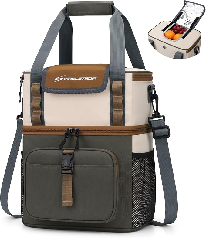 Maelstrom Lunch Box for Women, 20L Insulated Lunch Bag Men, Leakproof Double Deck Cooler Bag, Soft Lunch Cooler with Quick Access Flip-Top Lid for Work, Beach,Travel, Camping
