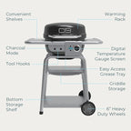 Charbroil 3-in-1 Dual Fuel Outdoor Bistro Pro Electric Grill & Griddle + Charcoal Mode BBQ, Black - 25302145