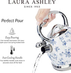 Laura Ashley China Rose Stovetop Kettle with Whistle - 2.5L Fast Boil Stainless Steel Kettle Stove Top - Silicon Coated Cool Handle Camping Kettle for Gas, Induction Hob - Compatible with Aga Stove