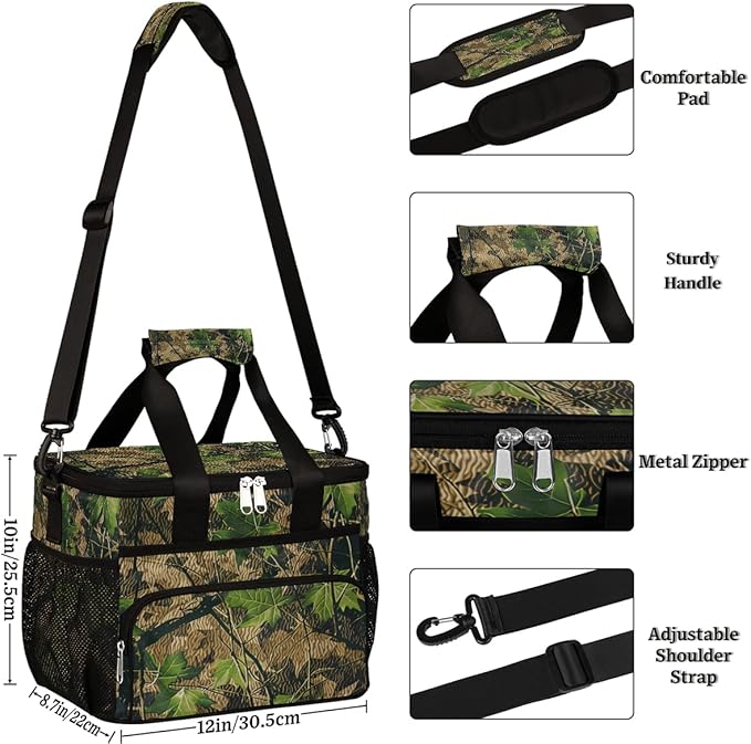 Leakproof Reusable Insulated Cooler Lunch Bag Camouflage Forest Tree Pattern Picnic Lunch Box for Women Men Cooler Tote Office Work Camping Beach 24 Can 15L