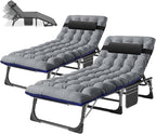 Barbella Folding Lounge Chair with Mattress, 4 Position Adjustable Folding Sleeping Bed Cot Patio Chaise Lounge Chairs Perfect for Sunbathing, Camping, Pool, Beach, Patio