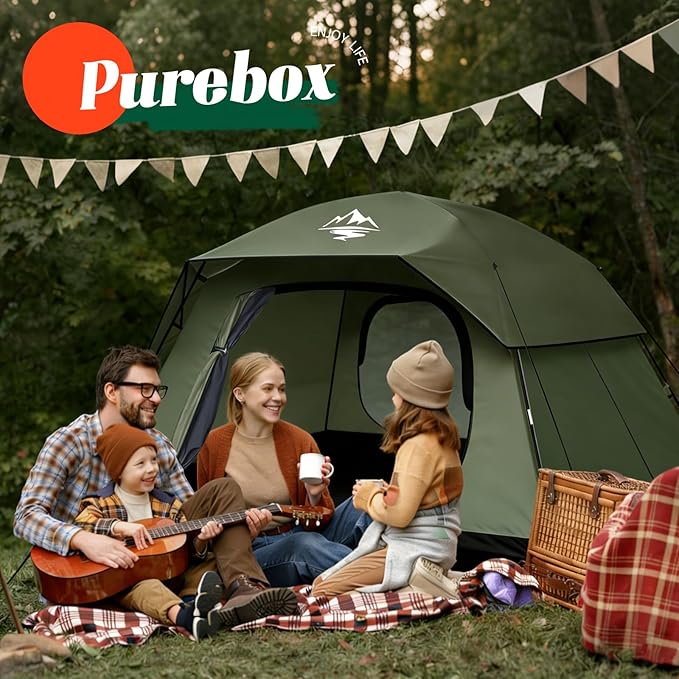Tents for Camping 4 Person with 2 Doors and Rainfly, Camping Tents Waterproof Windproof, Large Mesh Ventilation, Easy Setup Windproof Family Tent for Outdoor Camping Hiking Backpacking