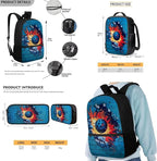 Rnyleeg Fire Pickleball Backpack for Kids 6-8 with Lunch Box Funny Boys Backpack Set Lightweight Book Bag Set 3-in-1 for Elementary Students Back to School Gifts