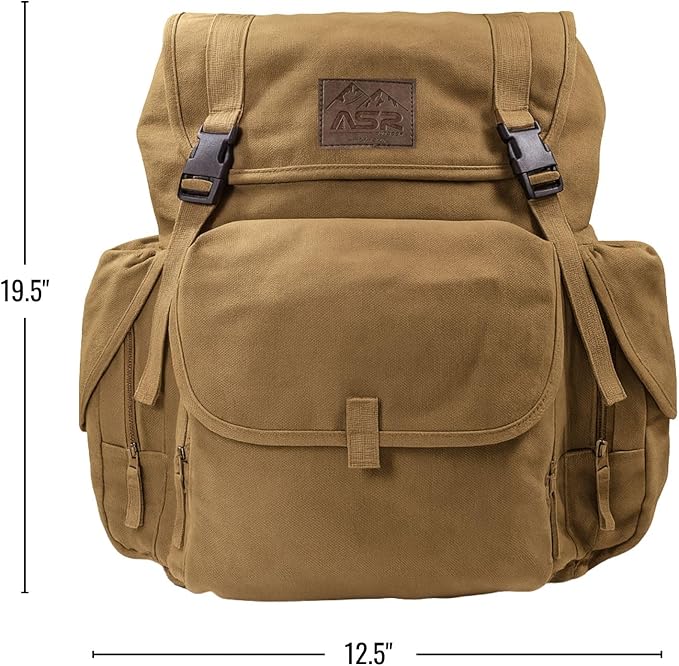 ASR Outdoor 30L Heavy Stitch Gold Panning Backpack Camping Canvas Rucksack, Khaki