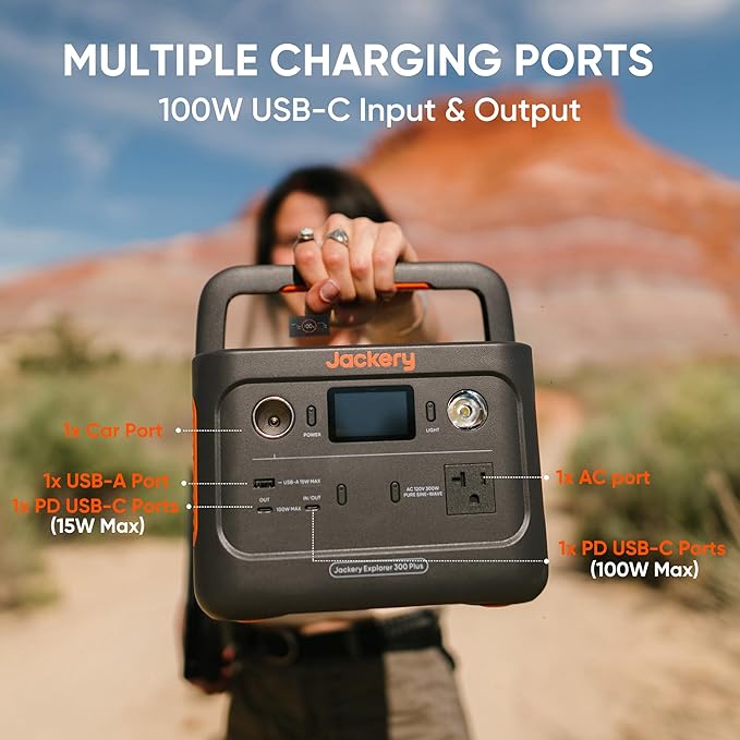 Jackery Explorer 300 Plus Portable Power Station, 288Wh Backup LiFePO4 Battery, Solar Generator (Solar Panel Not Included) for RV, Outdoors, Camping, Traveling, and Emergencies (E300Plus) (Renewed)