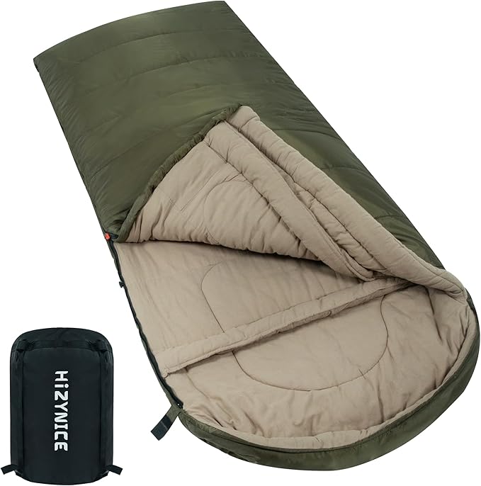 Cold Weather Sleeping Bag 100% Cotton Flannel XXL for Adults Big and Tall,Free Compression Sack