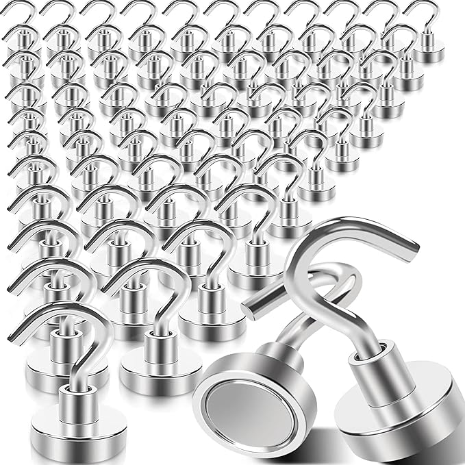 MIN CI 68Pack Super Strong Magnetic Hooks, 25lbs Heavy Duty Magnetic Hook for Hanging, Rare Earth Neodymium Magnet Hooks, for Cruise Ship Camping Grill Kitchen Fridge Garage Wall
