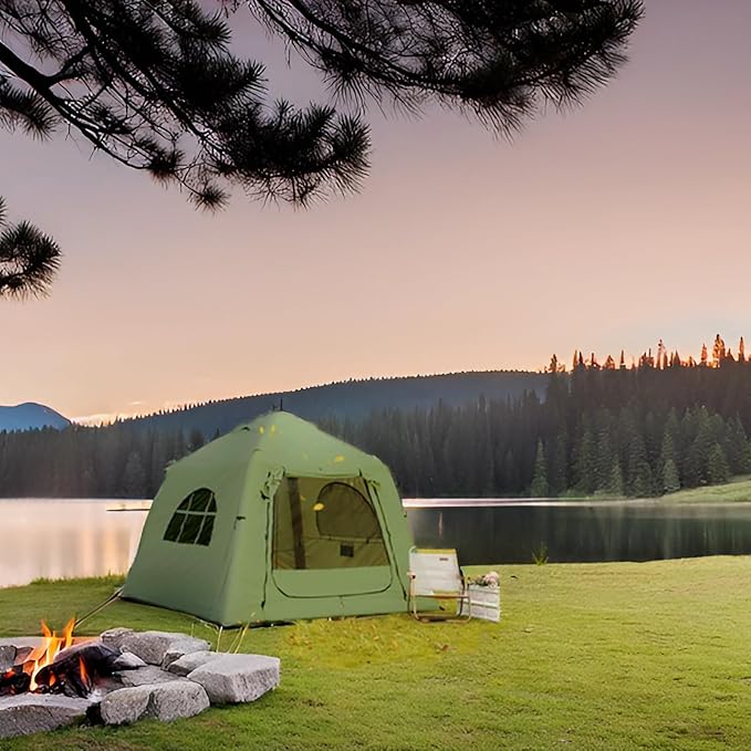 2025 Upgraded Waterproof Inflatable Camping Tent, Large Blow-Up Air Tent, No Assembly Needed Luxury Glamping House, Oxford Fabric