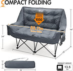 Portal Double Camping Chair, 2 Person Folding Loveseat for Adults, Padded Cushion Camp Lawn Love Seat with Side Pocket Portable Couch, Two Person Heavy Duty Wide Chairs with Cup Holder, 600 lbs