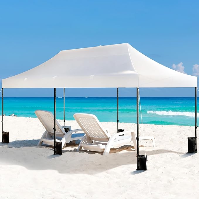 Yaheetech Heavy Duty Pop Up Canopy Tent, 10x20 Commercial Instant Shelter Tent for Wedding, Parties, Adjustable Outdoor Canopy with Wheeled Carry Bag, 6 Sandbags & 10 Stakes, White