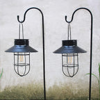 4 Pack Hanging Solar Lantern Lights with Shepherd Hook, Metal Waterproof Warm White Edison Bulb Lights for Garden Outdoor Pathway