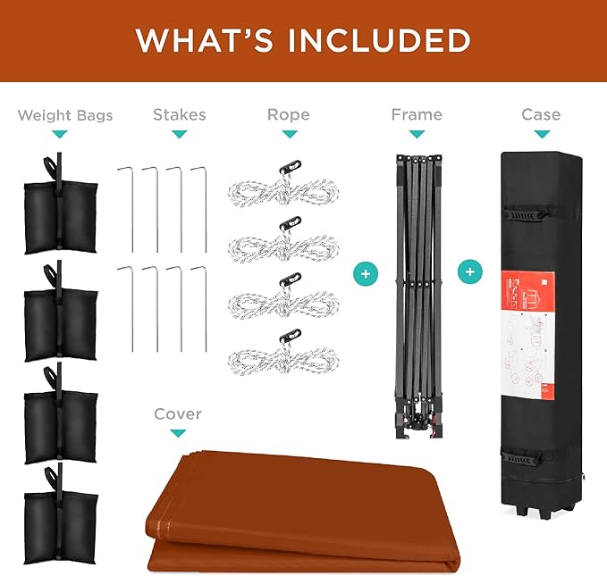 Best Choice Products 10x10ft Pop Up Canopy Tent, Outdoor Shade, 1 Person 1 Minute Set Up, Carry Case, 4 Weight Bags - Rust