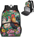 17 Inch Travel Laptop School Backpack for Women Men, Business Work Computer Backpacks Purse Hiking Dayback College Bag with Multi Pockets Large Kids Bookbag, Chicken Rooster Garden