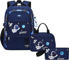 ZHANAO Backpack Set for Boys Astronaut Schoolbag with Lunch Box Pencil Case Set Bookbags for Kids Children Waterproof Lightweight Backpacks